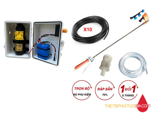 Trọn bộ phun xịt thuốc tưới tay cho lan cây cảnh vườn rau  phiên bản chạy pin không dùng điện 220v ráp tủ điện siêu gọn nhẹ